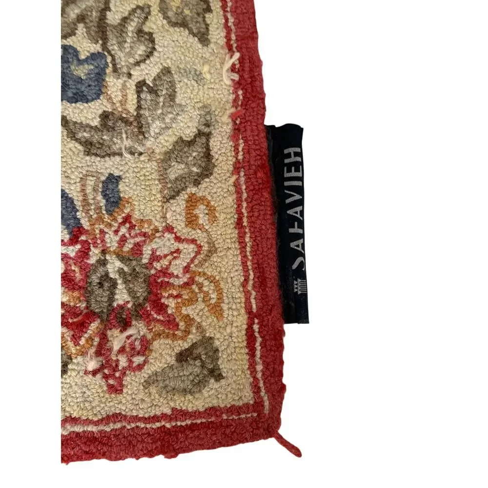 Vtg Safavieh Chelsea Collection Needlework Rug Floor Mat 100% Wool Floral Red